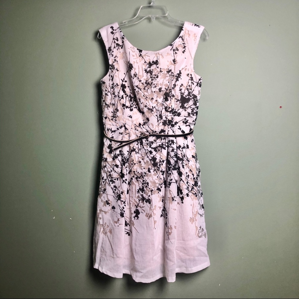 Cream and Black Floral Overlay Spring Summer Dress